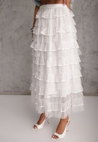 Renee - Jasnoniebieski Wiskozowo-Bawełniany Komplet Spódnica z Falbanami i Koszula z Wiązaniem Aethecea. Kolor: niebieski. Materiał: wiskoza, bawełna #4