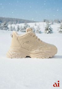 Renee - Ciemnobeżowe Streetwearowe Sneakersy Vices Chunky w Stylu Traperów na Platformie Leate. Kolor: beżowy. Materiał: dresówka, jeans. Szerokość cholewki: normalna. Obcas: na platformie #1