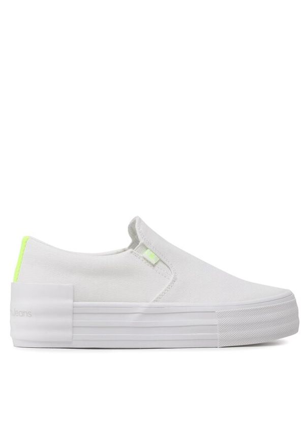 Calvin Klein Jeans Tenisówki Vulc Flatf Bold Slipon Fluo Cont YW0YW00905 Biały. Kolor: biały. Materiał: materiał