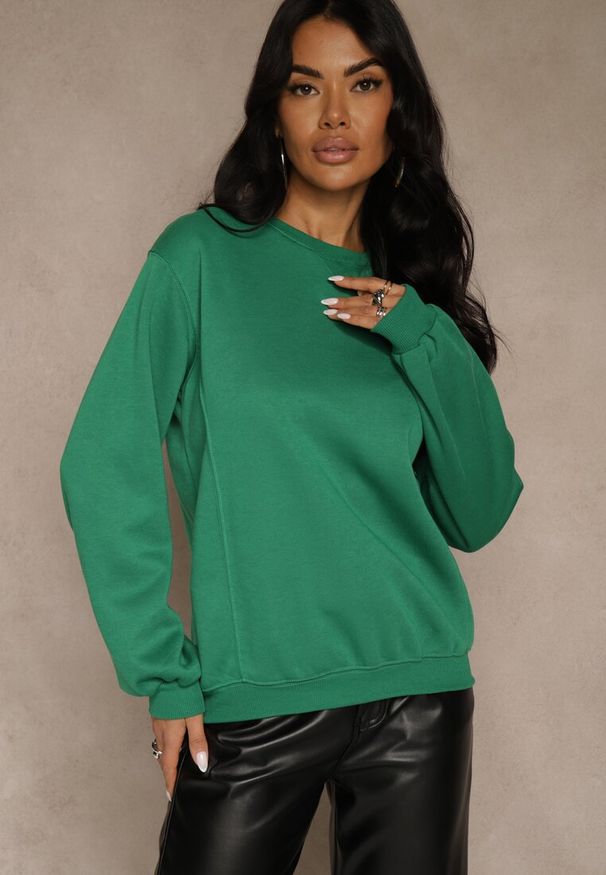Renee - Zielona Bluza z Bawełną i Przeszyciami przy Dekolcie Fezanna. Okazja: na co dzień. Kolor: zielony. Materiał: bawełna. Styl: casual, sportowy