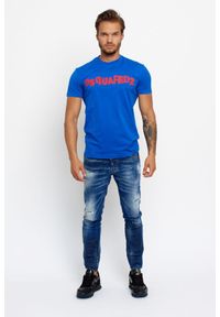 DSQUARED2 Niebieski t-shirt męski z czerwonym logo. Kolor: niebieski. Materiał: prążkowany #2