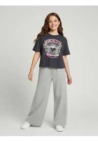 Sinsay - Spodnie dresowe wide leg - szary. Kolor: szary. Materiał: dresówka #1