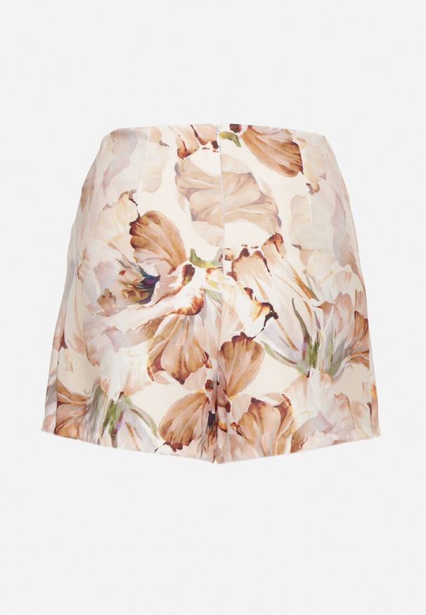 Born2be - Beżowe Spódnico-Szorty z Wysokim Stanem Ozdobione Kwiatami Deriani. Okazja: na co dzień. Stan: podwyższony. Kolor: beżowy. Wzór: aplikacja, kwiaty. Sezon: wiosna. Styl: casual, elegancki