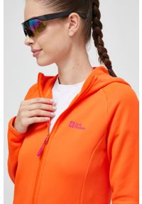 Jack Wolfskin bluza sportowa Baiselberg kolor pomarańczowy z kapturem gładka. Typ kołnierza: kaptur. Kolor: pomarańczowy. Materiał: polar, materiał. Długość rękawa: raglanowy rękaw. Wzór: gładki. Styl: sportowy #3