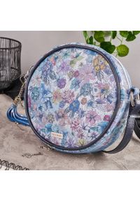 Listonoszka skórzana PAOLO PERUZZI GA401 niebieska. Kolor: niebieski. Wzór: kwiaty. Materiał: skórzane. Styl: elegancki. Rodzaj torebki: na ramię #1