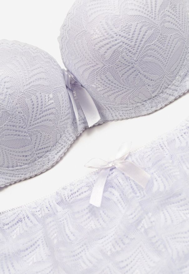 Renee - Biały Komplet Bielizny Biustonosz Push Up i Figi z Kokardką Nasilae. Stan: podwyższony. Kolor: biały. Wzór: aplikacja