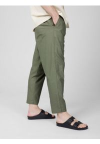 outhorn - Spodnie tkaninowe z lnem męskie - khaki. Kolor: brązowy. Materiał: tkanina, len #11
