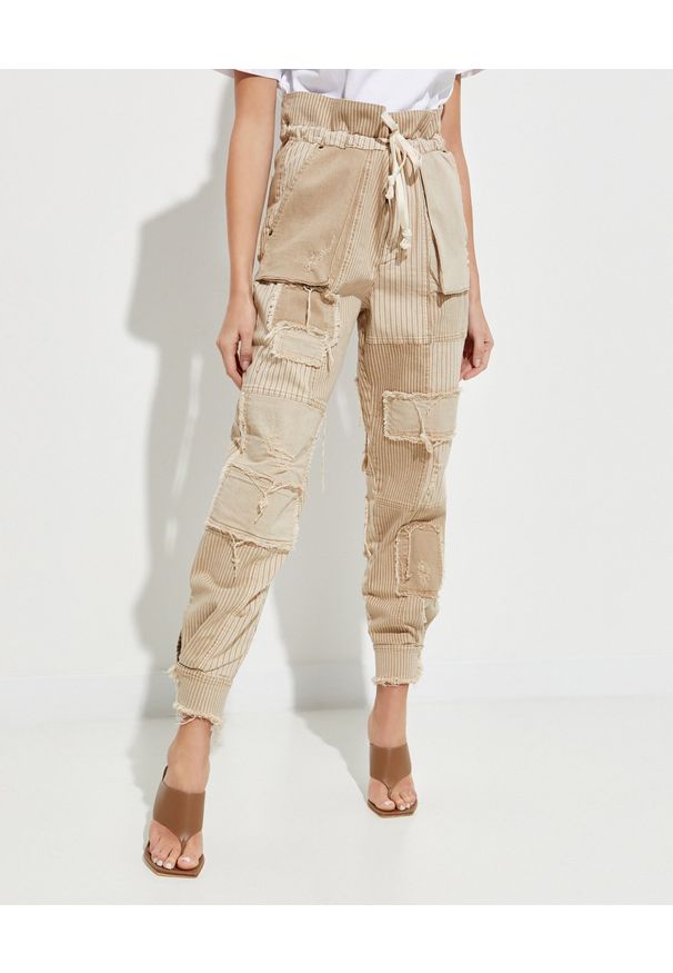 SER.O.YA NEW YORK - Patchworkowe spodnie Nitz. Kolor: beżowy. Materiał: bawełna