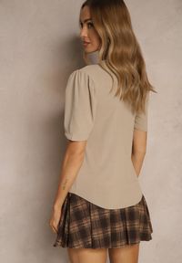 Renee - Ciemnobeżowy T-shirt z Trójkątnym Dekoltem Sunille. Okazja: na co dzień. Kolor: beżowy. Materiał: jeans. Styl: casual #3