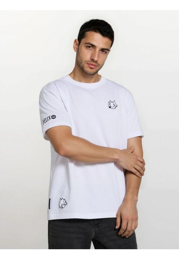 Sinsay - Bawełniana koszulka z nadrukiem Felix the Cat - biały. Kolor: biały. Materiał: bawełna. Wzór: nadruk