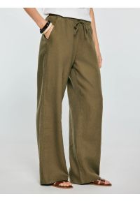 Big-Star - Spodnie damskie wide lniane khaki Medisa 303. Okazja: na spacer. Kolor: zielony. Materiał: len. Sezon: lato. Styl: wakacyjny, wizytowy #6