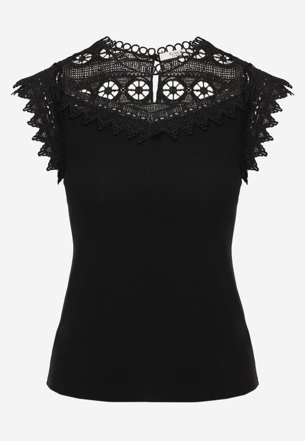 Renee - Czarny Bawełniany Top z Koronkowymi Wstawkami Lirumina. Okazja: na co dzień. Kolor: czarny. Materiał: bawełna, koronka. Styl: casual, elegancki
