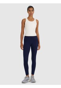 4f - 4F Legginsy treningowe szybkoschnące damskie - granatowe XL. Stan: podwyższony. Kolor: niebieski. Materiał: dzianina, włókno, syntetyk, materiał, elastan. Wzór: gładki, ze splotem. Sport: fitness