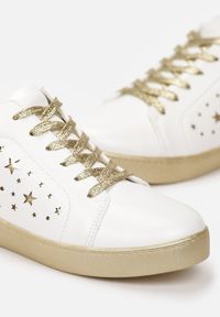 Born2be - Biało-Złote Sneakersy Sznurowane Tazaya. Kolor: biały #5