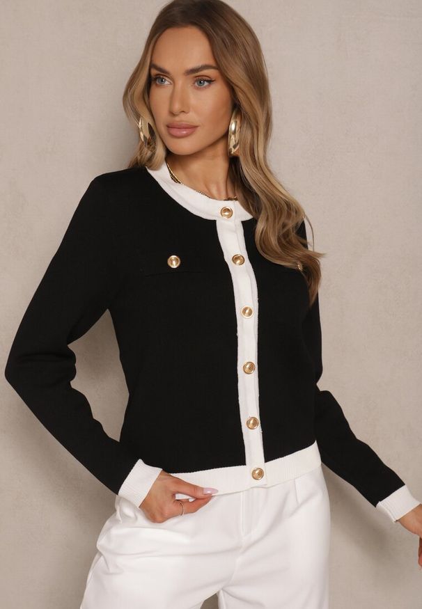 Renee - Czarny Retro Sweter Kardigan z Wiskozą z Eleganckimi Guzikami Tesorenia. Kolor: czarny. Materiał: wiskoza. Długość rękawa: długi rękaw. Długość: długie. Styl: retro, elegancki