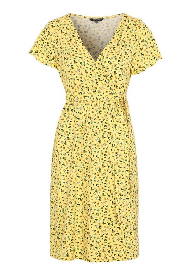Happy Holly Sukienka kopertowa z dżerseju Amanda żółty w kwiaty female żółty/ze wzorem 48/50. Kolor: żółty. Materiał: jersey. Długość rękawa: krótki rękaw. Wzór: kwiaty. Typ sukienki: kopertowe