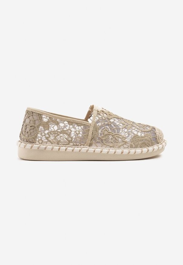 Born2be - Ciemnobeżowe Espadryle Ozdobione Koronką i Plecionką Odimara. Okazja: na co dzień. Kolor: beżowy. Materiał: koronka. Wzór: aplikacja, koronka. Styl: elegancki, casual