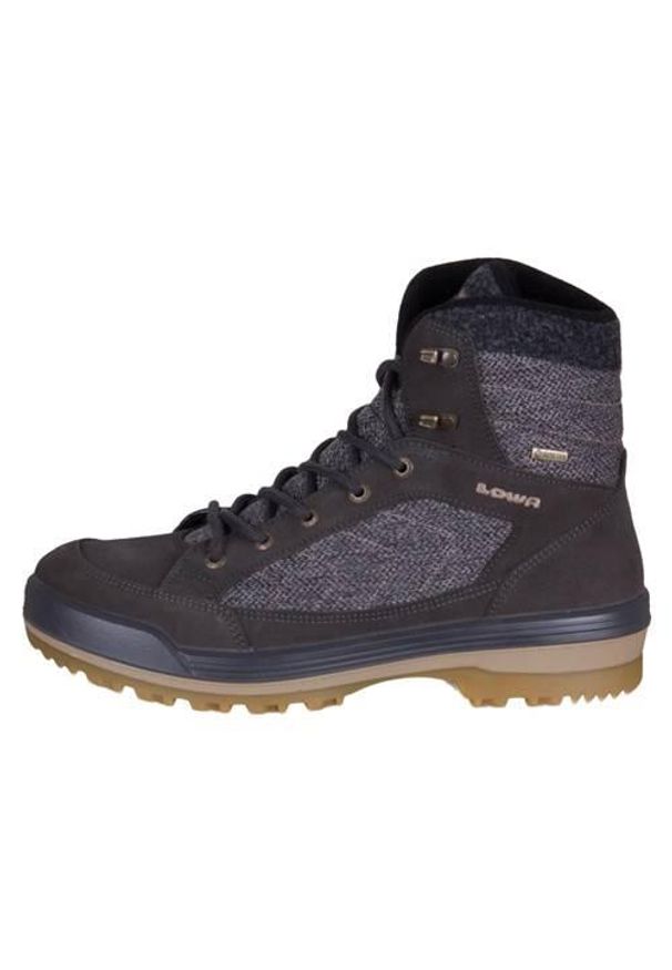 Buty trekkingowe męskie Lowa Isarco Gtx. Wysokość cholewki: za kostkę. Zapięcie: sznurówki. Kolor: szary, brązowy. Materiał: guma, syntetyk, zamsz, materiał. Szerokość cholewki: normalna. Sport: turystyka piesza