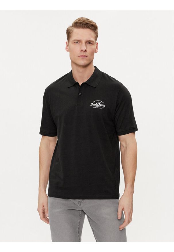 Jack & Jones - Jack&Jones Polo Forest 12248621 Czarny Standard Fit. Typ kołnierza: polo. Kolor: czarny. Materiał: bawełna, syntetyk