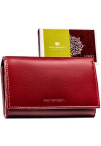 Skórzany, czerwony portfel damski zamykany na zatrzask PTN RD-22-NGV Peterson. Kolor: czerwony. Materiał: skóra #1