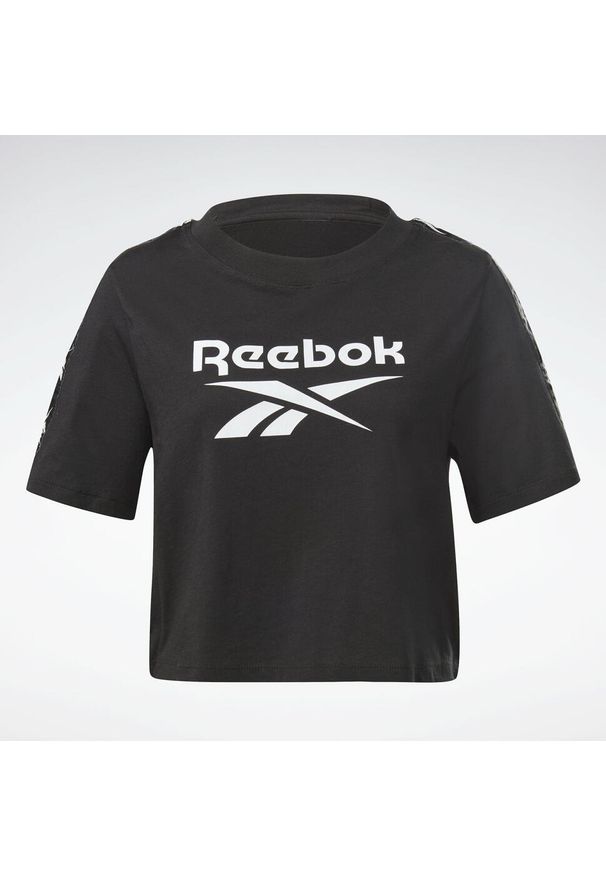 Koszulka treningowa damska Reebok TE Tape Pack Tee. Kolor: czarny. Długość rękawa: krótki rękaw. Długość: krótkie. Sport: bieganie