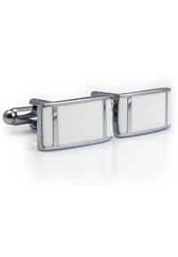 Modini - Srebrno-białe spinki do mankietów z pionowymi paskami N114. Kolor: srebrny, biały, wielokolorowy. Materiał: materiał #1