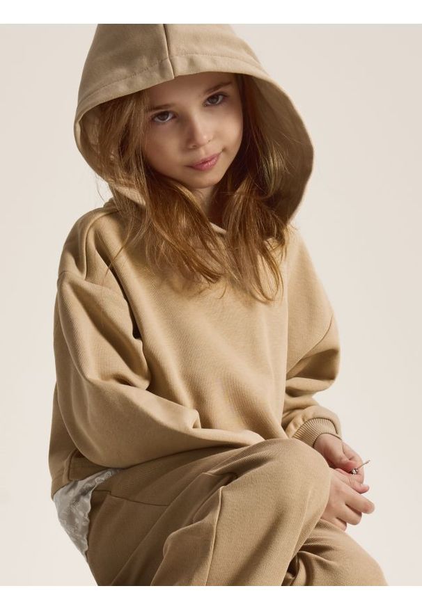 Reserved - Bawełniana bluza z koronką - beżowy. Kolor: beżowy. Materiał: bawełna, koronka. Wzór: koronka