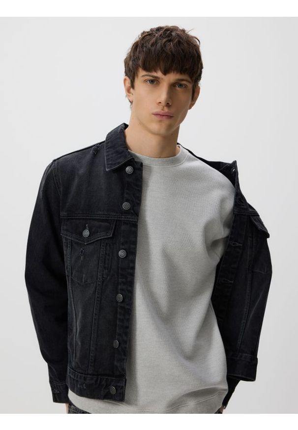 Reserved - Longsleeve boxy - szary. Kolor: szary. Materiał: bawełna, dzianina. Długość rękawa: długi rękaw