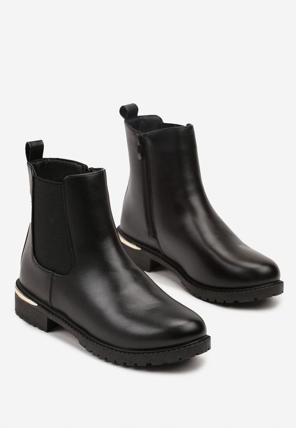 Born2be - Czarne Botki w Stylu Sztybletów z Imitacji Skóry z Elastyczną Wstawką Kanelle. Okazja: do pracy, na co dzień. Kolor: czarny. Materiał: skóra. Styl: elegancki, casual