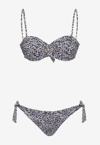 Renee - Ciemnoszare Bikini Usztywniany Biustonosz z Ozdobą i Majtki Typu Figi ze Sznurkami po Bokach Aromarie. Kolor: szary. Wzór: aplikacja #4