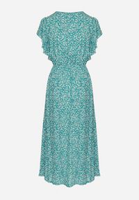 Born2be - Zielona Bawełniana Sukienka z Gumką w Talii w Drobne Kwiatki Nulinea. Okazja: na co dzień. Typ kołnierza: dekolt w serek. Kolor: zielony. Materiał: bawełna. Wzór: kwiaty. Typ sukienki: rozkloszowane. Styl: klasyczny, casual, elegancki #5