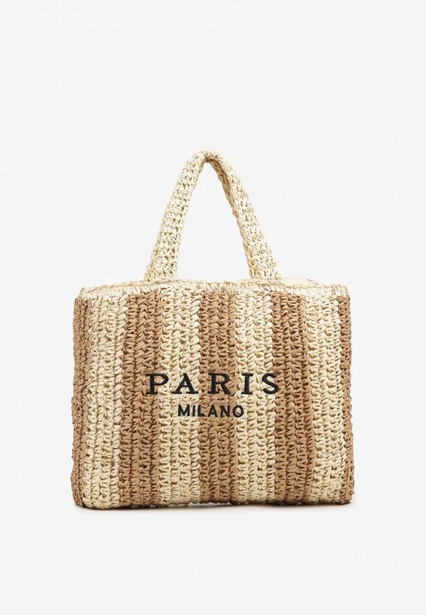 Born2be - Beżowa Torebka Shopper Plażowa z Napisem Navirael. Kolor: beżowy. Wzór: napisy. Sezon: lato. Styl: casual