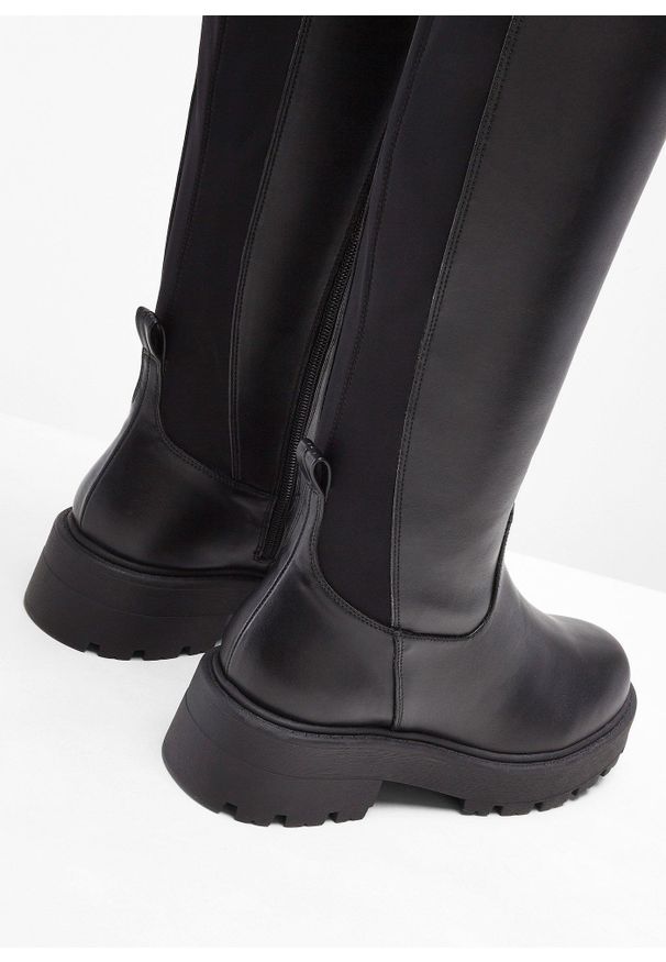 bonprix - Kozaki. Kolor: czarny. Materiał: materiał. Szerokość cholewki: szeroka