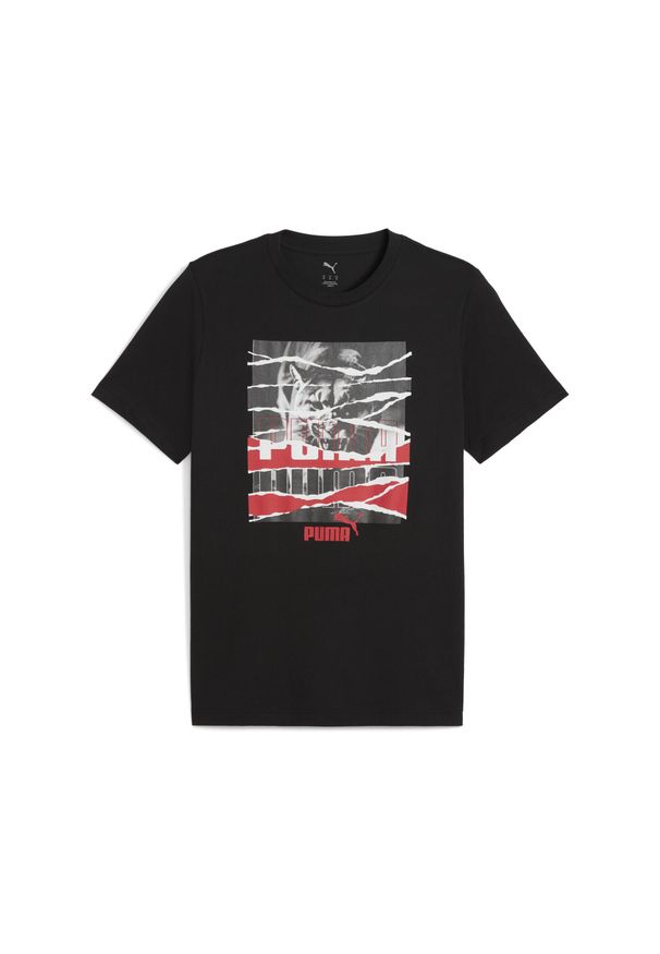 Puma - Męska koszulka z nadrukiem fotograficznym PUMA. Kolor: czarny. Wzór: nadruk