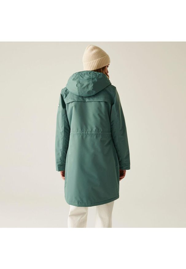 Kurtka przeciwdeszczowa z kapturem damska Regatta Romine II. Typ kołnierza: kaptur. Kolor: zielony. Sezon: zima