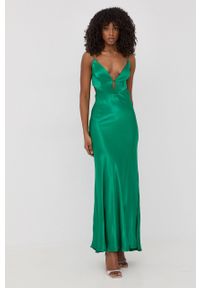 BARDOT - Bardot sukienka kolor zielony maxi rozkloszowana. Kolor: zielony. Materiał: tkanina. Długość rękawa: na ramiączkach. Typ sukienki: rozkloszowane. Długość: maxi