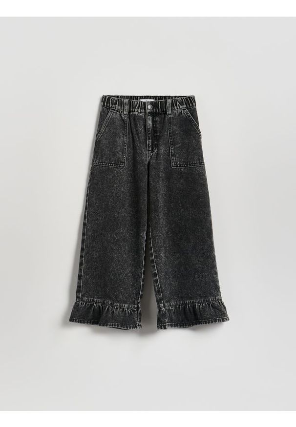 Reserved - Jeansy super wide leg 7/8 - szary. Kolor: szary