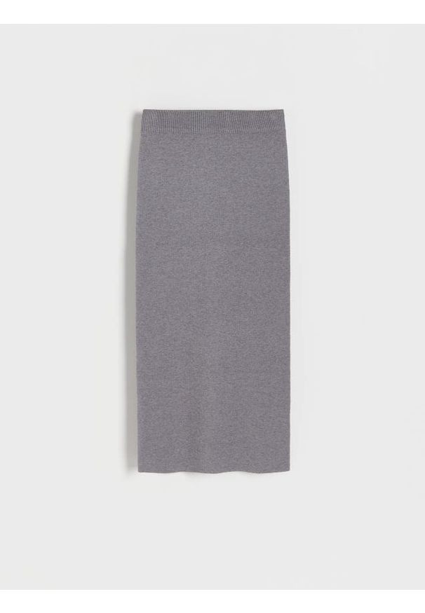 Reserved - Dopasowana spódnica midi - szary. Kolor: szary. Materiał: wiskoza, dzianina. Wzór: gładki