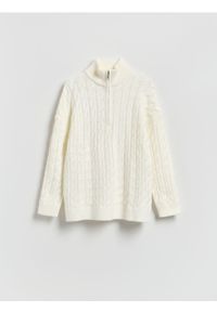 Reserved - Sweter z zapięciem na zamek - kremowy. Kolor: kremowy. Materiał: dzianina #1