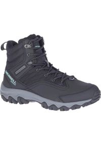 Buty do chodzenia damskie Merrell Akita Mid Wp. Wysokość cholewki: za kostkę. Kolor: czarny. Materiał: materiał, syntetyk. Szerokość cholewki: normalna. Sport: turystyka piesza