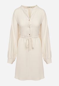 Born2be - Beżowa Sukienka z Wiązaniem w Talii z Koszulową Górą Leandia. Okazja: na co dzień. Kolor: beżowy. Materiał: skóra. Typ sukienki: koszulowe. Styl: casual, elegancki #7