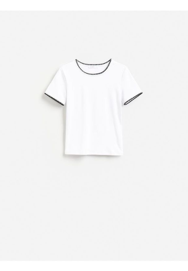 Reserved - T-shirt z dodatkiem modalu - biały. Kolor: biały. Materiał: bawełna, dzianina