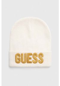 Guess czapka dziecięca kolor biały z cienkiej dzianiny. Kolor: biały. Materiał: dzianina