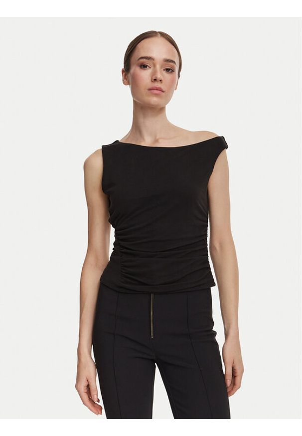 Guess Top W6YP38 K4517 Czarny Slim Fit. Kolor: czarny. Materiał: wiskoza