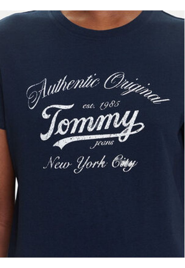 Tommy Jeans T-Shirt Essential DW0DW21404 Granatowy Regular Fit. Kolor: niebieski. Materiał: bawełna