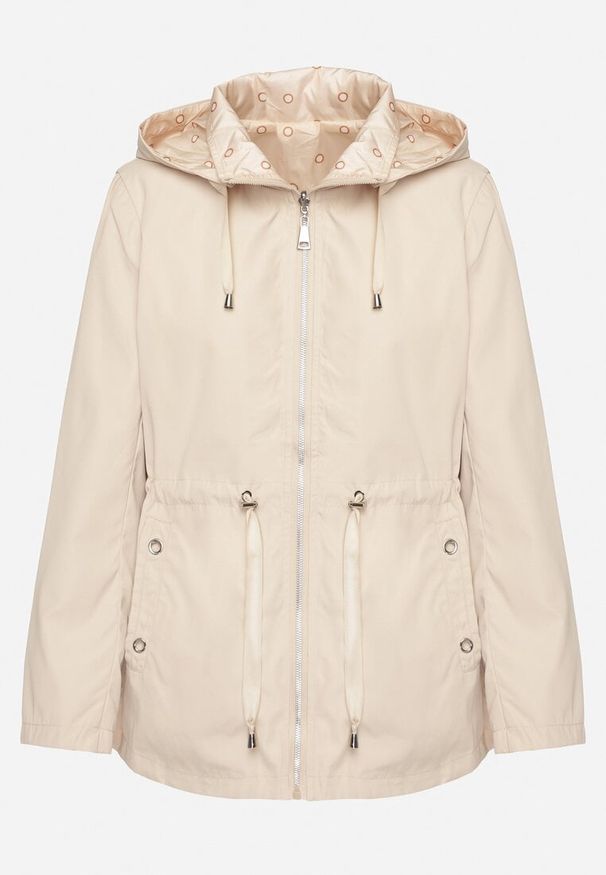 Born2be - Jasnobeżowa Kurtka Parka Dwustronna ze Ściągaczem w Talii i Kapturem Tillisaya. Okazja: na co dzień. Kolor: beżowy. Materiał: jeans. Sezon: jesień, wiosna. Styl: elegancki, casual