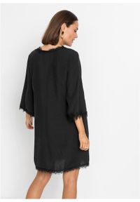 Sukienka lniana TENCEL™ Lyocell bonprix czarny. Kolor: czarny. Materiał: len, lyocell. Wzór: koronka #2