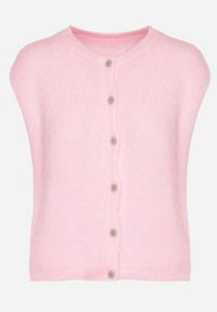 Born2be - Różowa Kamizelka z Dzianiny z Moherem Zapinana na Guziki Voquira. Okazja: na co dzień. Kolor: różowy. Materiał: dzianina, moher. Styl: elegancki, casual