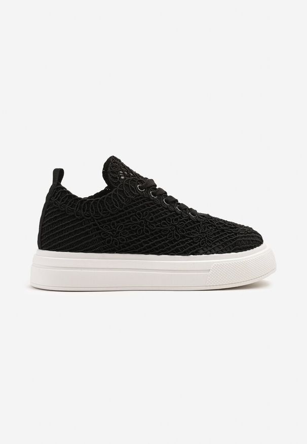 Renee - Czarne Siateczkowe Sneakersy Typu Tenisówki Sunalie. Okazja: na co dzień, na spotkanie biznesowe. Kolor: czarny. Materiał: jeans. Szerokość cholewki: normalna. Obcas: na płaskiej podeszwie