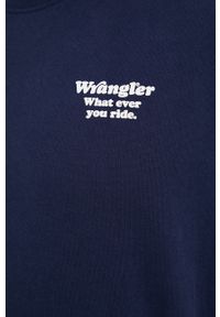 Wrangler Bluza bawełniana męska kolor granatowy gładka. Okazja: na co dzień. Kolor: niebieski. Materiał: bawełna. Wzór: gładki, nadruk. Styl: casual #2